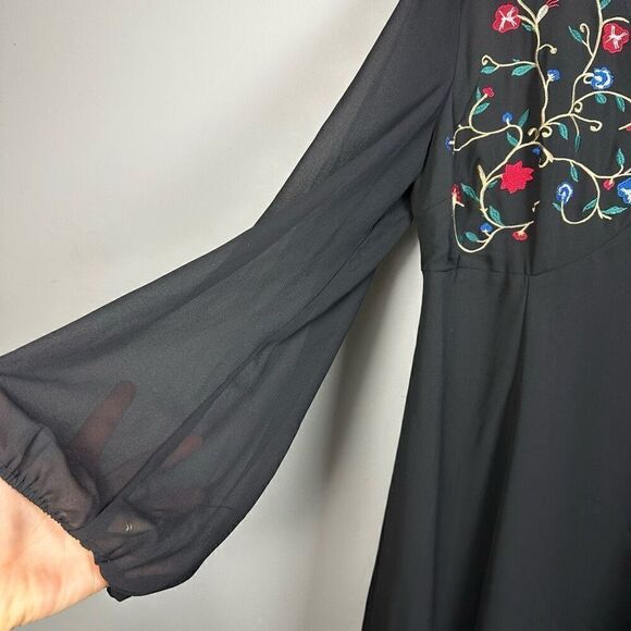 Women’s boho embroidered black chiffon fit flare cocktail plus size 16 dress - Picture 4 of 10